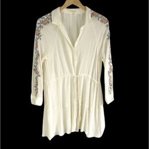 En Creme Anthropologie Embroidered Gauze Tunic Shirt Dress Women S Cream‎ Boho